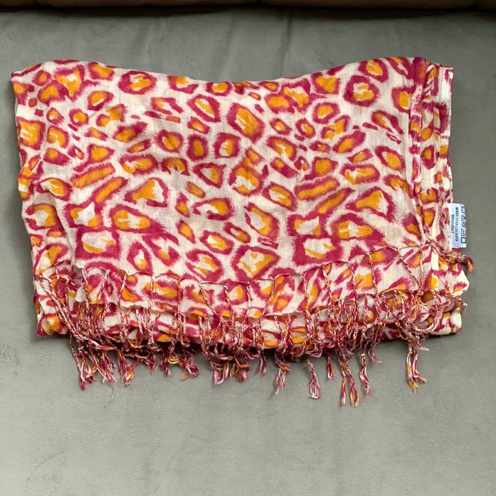 Lightweight Leopard Print Burgundy and Orange Scarf